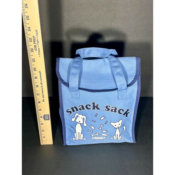 PajamaGram Snack Sack Blue Reusable Insulated Lunch Bag Dog Cat Design - Picture 2 of 5